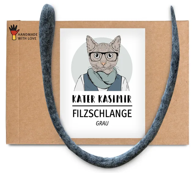 kater-kasimir-filzschlange-grau-handgerolltes-katzenspielzeug-aus-schafwolle image 1