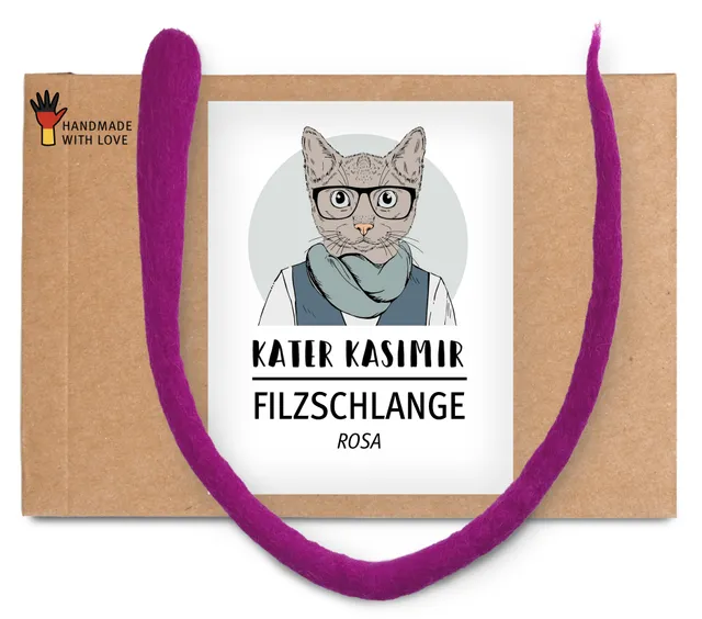 kater-kasimir-filzschlange-handgerollt-pink-aus-schafwolle image 1