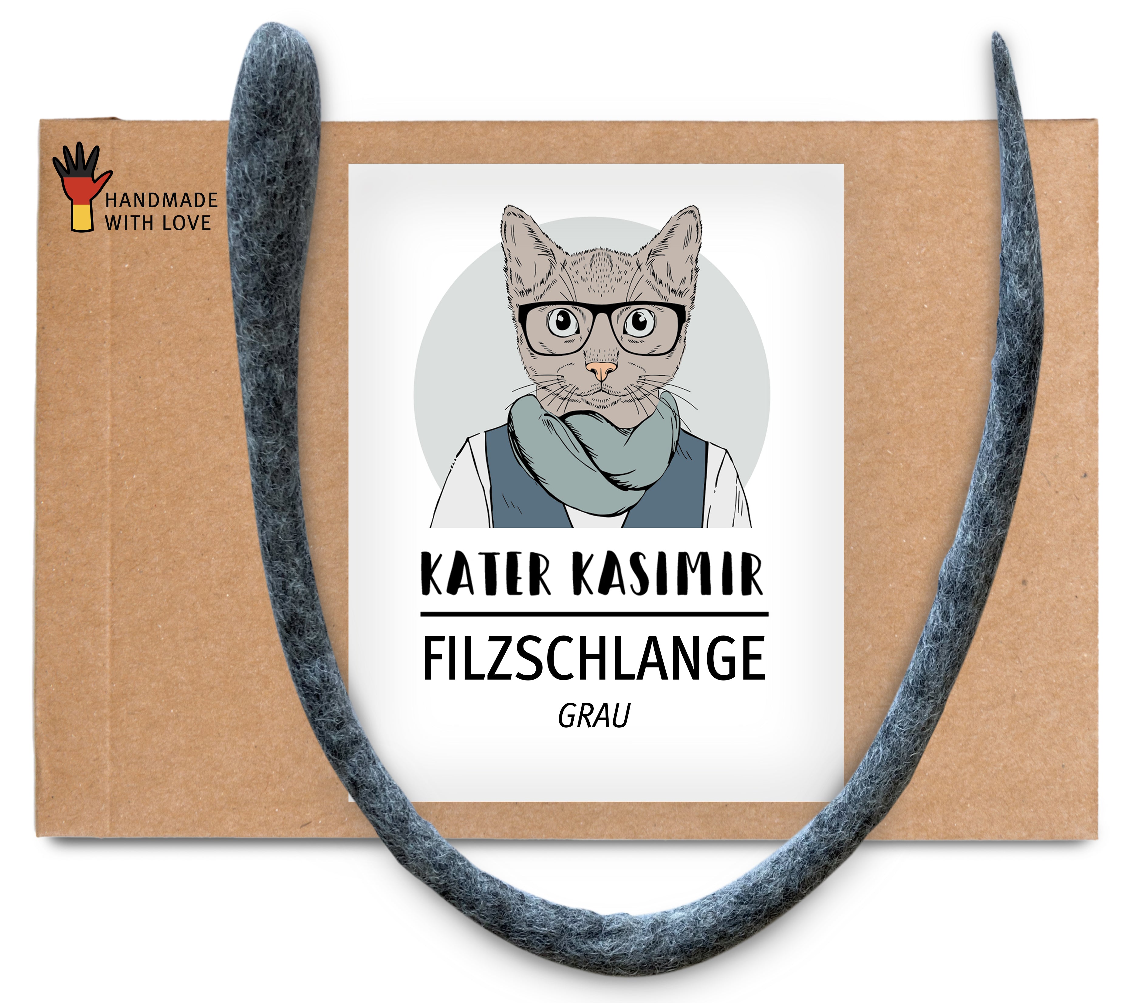 kater-kasimir-filzschlange-grau-handgerolltes-katzenspielzeug-aus-schafwolle image 1