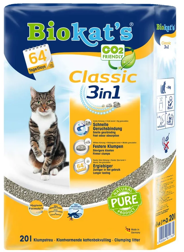 biokat-s-classic-3in1-ohne-duft-klumpende-bentonit-katzenstreu-20-l image 1